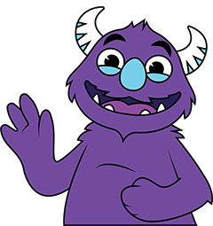 Our purple monster mascot